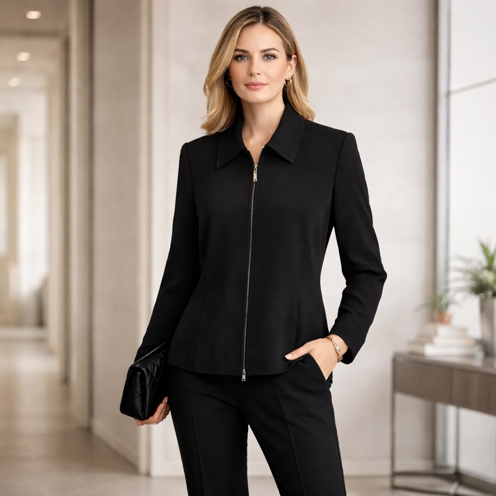 Women’s Planet Black Zip Front Jacket | Minimalist Tailored Blazer | US 10‎